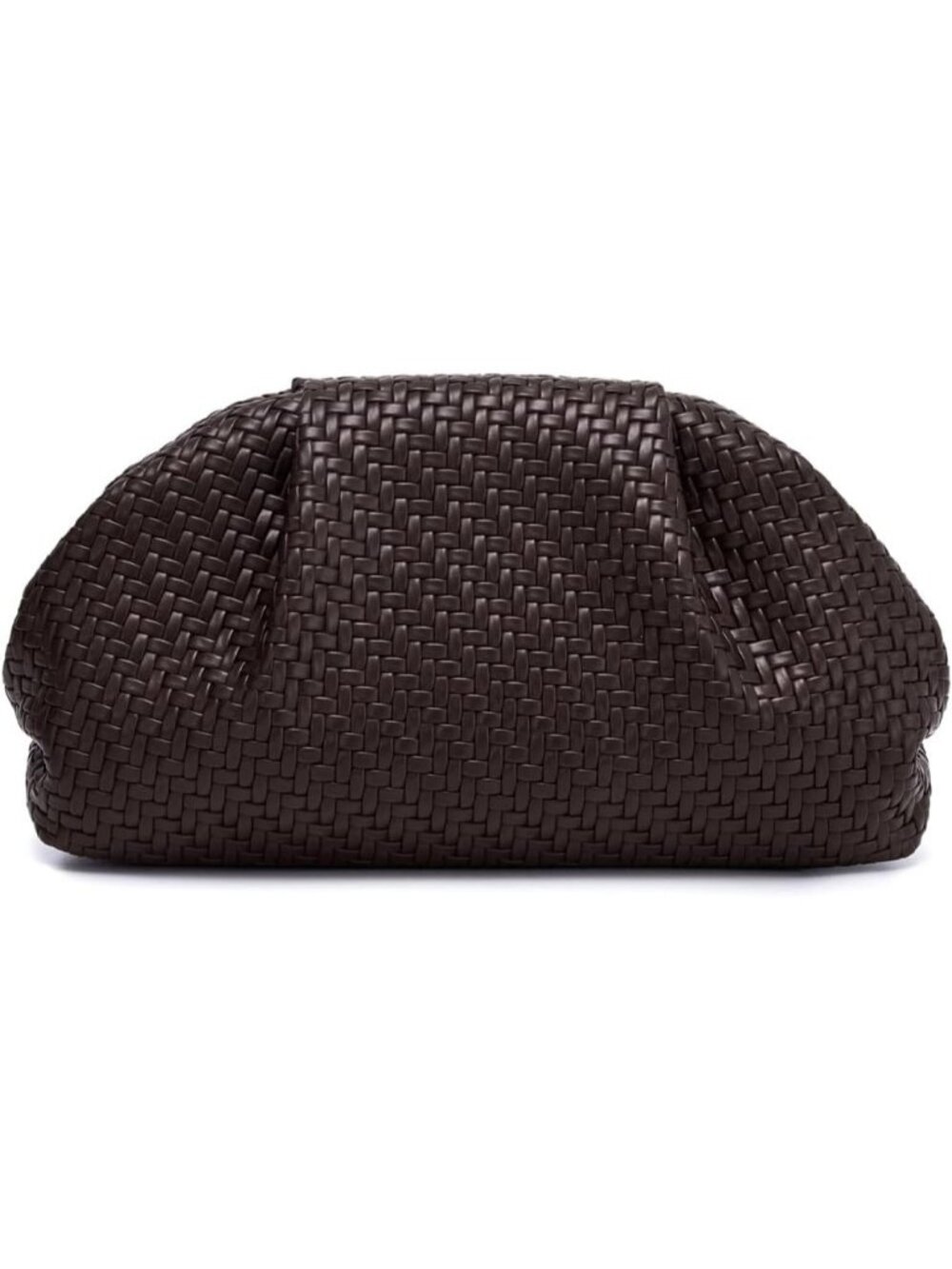 Womens Brown Woven Intrecciato Ruched Dumpling Clutch Evening Bag Party Purse
